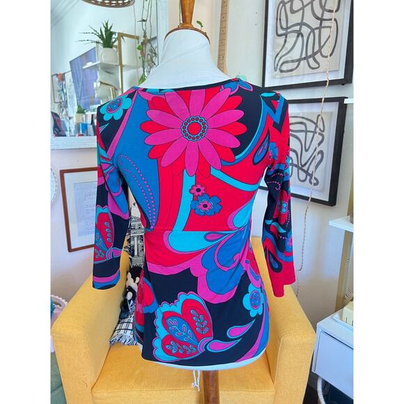VTG Bisou Bisou Womens Floral Babydoll Stretch Top Sz XS 90s Y2K Boho Friends - Picture 3 of 9
